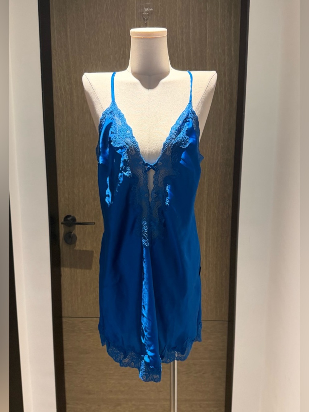 Bras N Things Royal Blue Lace Trim Satin Chemise